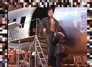 Hungary babe takes on big airplane repairman