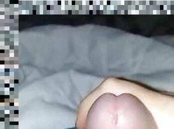 Stroking big cock with precum