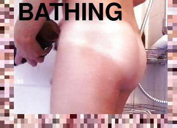 baden, fett, immens-glied, spielzeug, homosexuell, fett-mutti, dusche