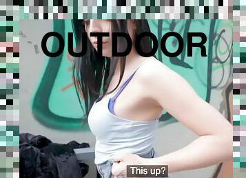 Girl with deep throat fucked in POV outdoors after a casting