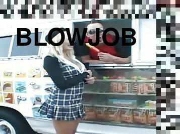 Hot Blonde Blowjob and Fucks in Icecream Van