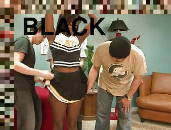 Black cheerleader fucked by three white folks and soaked n their loads