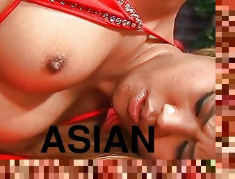 Asian hottie gets her pussy licked and a vibrator rubbed on her clit 