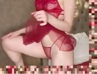Teen in Red Lingerie Shows Ass