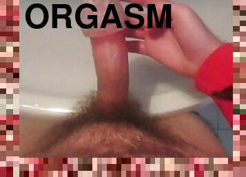 intense orgasm of a young man in the bathroom due to a tenga egg