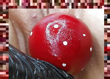 wooden mushroom painful insertion in her vagina