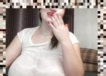 Cute girl showing huge boobs on webcam
