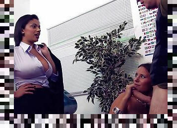 Latina whores share huge inches at the office