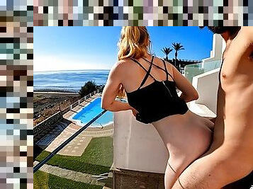 THE NEIGHBOURS SAW US! I fuck a fit college babe on spring break vacation and make her cum