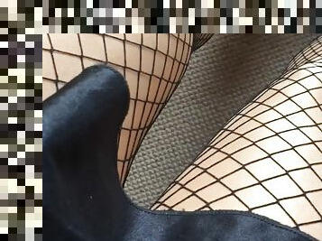 My legs on shiny glossy pantyhose and fishnet