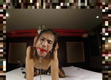 Bondage anal sex with Asian teen ladyboy after she gives him an amazing blowjob