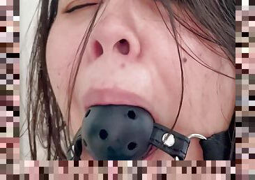 Ball Gagged Girl Struggle In Tape Bondage