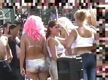 Dancing babes at a wet tee shirt contest