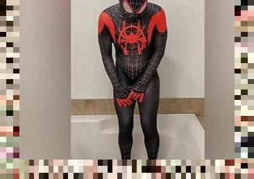 Desperate to pee, stuck in my Spiderman suit, big release at the end