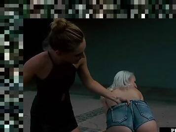 Blonde euroslut having sex outdoors and sucks cock