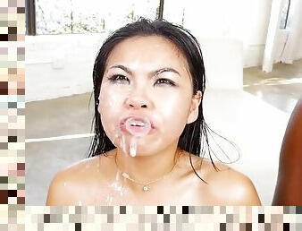 Slow motion bukkake action with asian darling cindy starfall