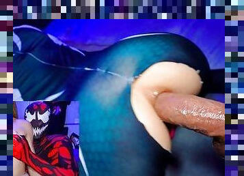 SPIDERGWEN drains CARNAGE'S MASSIVE COCK with all her HOLES and her TIGHT TEEN PUSSY CREAMPIED