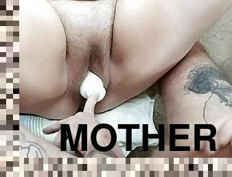 I jerk off my dick and cum on my mother-in-law's big hairy pussy