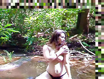 Masturbation with curvy girl by river