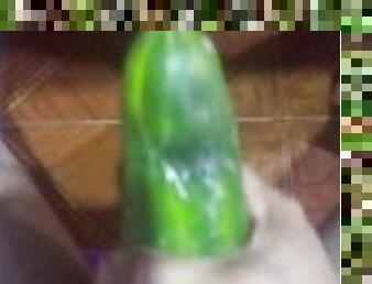  jerking off with the cucumber that my stepaunt ate and the one she masturbated with in the ba