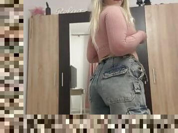 röv, brudar, latinska, blond, tight, petit, fetisch, jeans