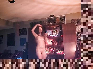 Nude Beth Dancing For Satan At Her Lit Up Satanic Alter
