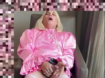 Nancy in pink satin transvestite milf