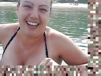 Slutty Horny Wife Flashes BIG TITS at a Public Beach!!!