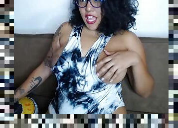 Nerdy Latina with big tits and huge areolas on cam
