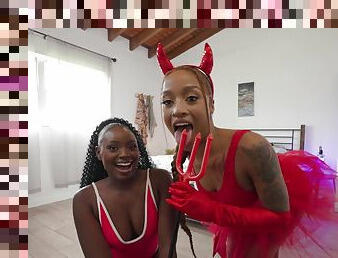 Black babes play naughty in evil role play for a nice cam show