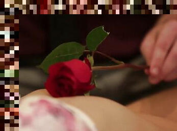 Man showered rose petals girl's body and fucked her nice pussy