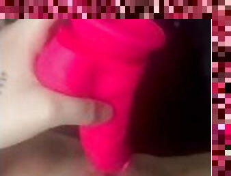 18 yr old plays with big pink dildo