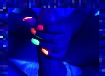 Black light glowing nails handjob