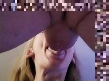 Pretty blonde face fucked against the wall - cum slut  COCK WORSHIP