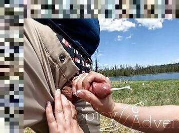 She got handsy on the hike and made my cock DRIP cum right beside a campsite - Our Spicy Adventures