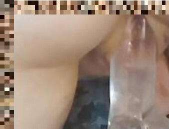 Fucking myself with my clear dildo from behind