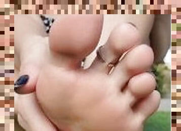 Cutie teases you with her feet after wearing her flip flops