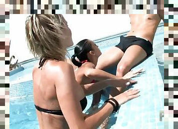 French lesbian pool threesome anal