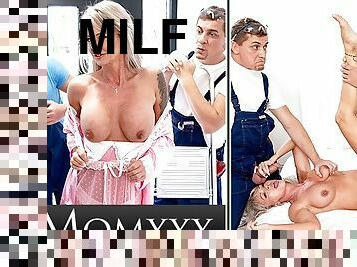MOMXXX Horny big tits blonde MILF Letty dirty threesome with hard handymen
