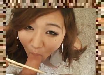 Japanese whore ends POV cam perversions with a big facial