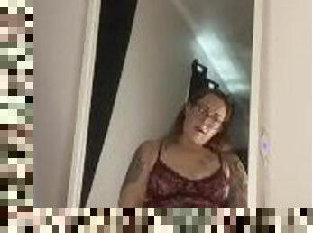 BBW stepmom MILF rides toy in the mirror your POV