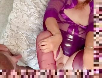 LINDA in a PURPLE sheer top