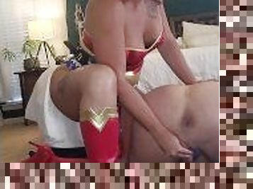 Curvy WONDER WOMAN Fisting, Spanking and Pegging her minion, endless squirting is his Lasso of Truth