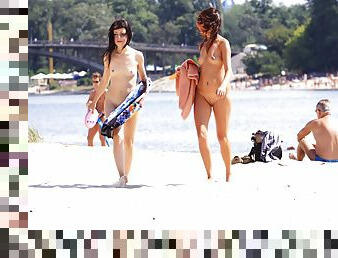 nudisti, pubblici, amatoriali, giovanissime, spiaggia, belle, piccole