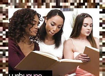 Ebony Babes Alexis Tae & Scarlit Scandal Have A Threesome With Their School Presentation Teammate