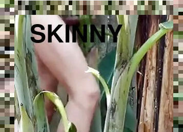 Skinny Asian fucks with a banana tree