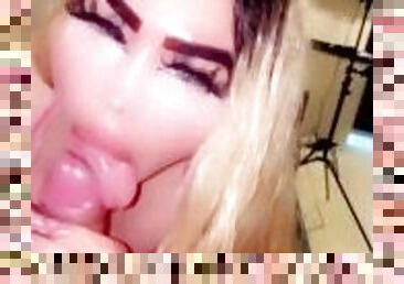 BIMBO give's sloppy blowjob with BIG fake lips