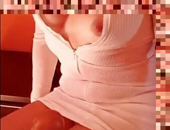 MILF in stockings masturbates with big dildo on cam