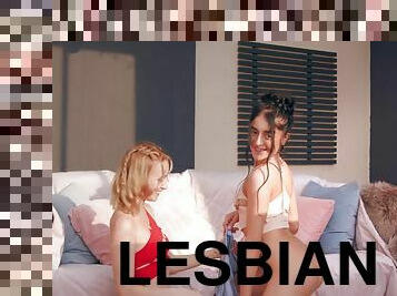 chatte-pussy, lesbienne, blonde, belle, incroyable, brunette