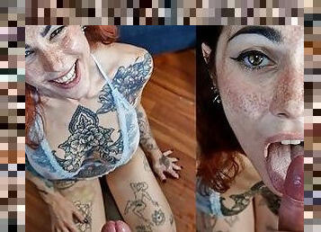 Cum in Mouth / Cum Swallow / Juis is a Adorable Freckles Redhead / Blowjob Feet Up with Soles POV